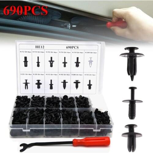 690Pcs/Set Car Body Plastic Push Pin Rivet Fasteners Trim Moulding Clip +Removal Tool Screwdriver Car Clips for bmw e36