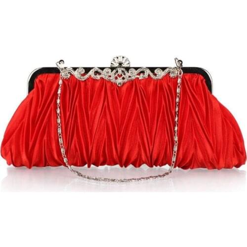 New Women Lady Satin Crystal Bridal Handbag Clutch Party Wedding Purse Evening Bag Pleated Day Clutches Solid Ladies Handbags