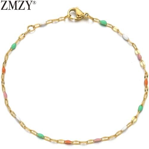 ZMZY Boho Thin Rainbow Lucky Beads Bracelet Gold Stainless Steel Chain Link Bracelets For Women Bracelet Jewelry Colorful Gifts