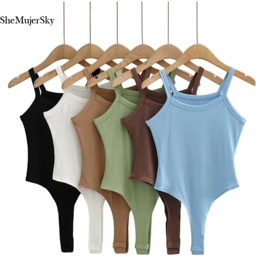 SheMujerSky Women Sexy Sleeveless Bodysuit Solid Color Knitted Elastic Slim High Split Bodysuits 2021 Jumpsuits