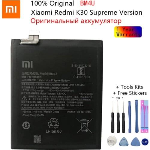100% Original 4320mAh BM4U Mobile Phone Battery for Xiaomi Redmi K30 Supreme Version BM4U Smart Phone Battery Free Tools