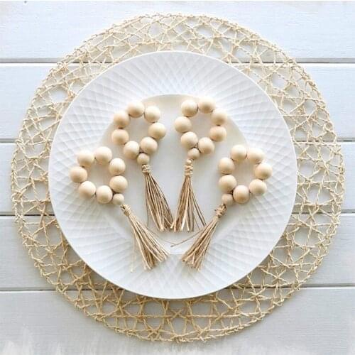 NHBR 16Pcs Wood Bead Napkin Rings with Tassels Wood Beads Garland for Rustic Farmhouse Wall Hanging Weddings Home Decor
