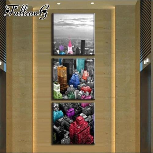 FULLCANG diy 3pcs/set diamond embroidery new york city landscape vertical triptych mosaic painting full square/round drill FC776