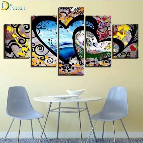 5 Piece Abstract Hearts Love Diamond Painting 5D Cross Stitch Full Drill Diamond Embroidery Mosaic Home Decor Square/Round Kits