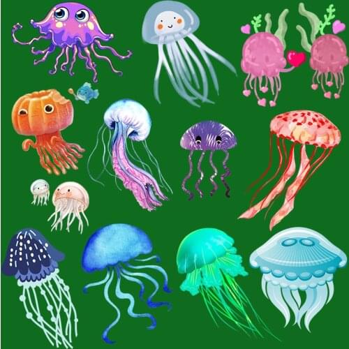 Iron on Transfer for Clothing Heat Transfer Stickers Applique on Dress Diy Jellyfish Patch Fusible Stripes Ironing Applications
