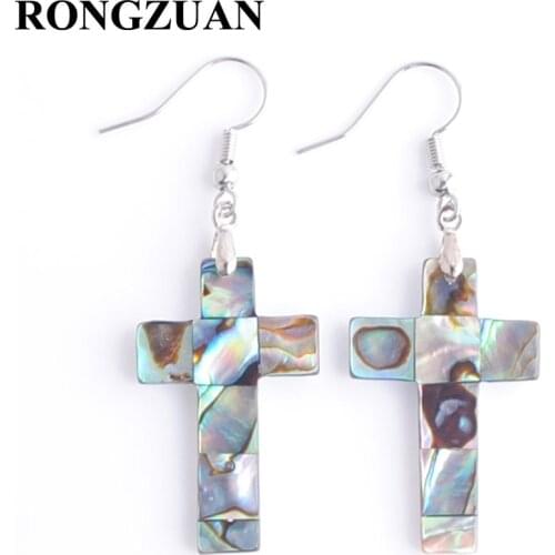 Free Shipping New Zealand Abalone Shell Beads Cross Silver Plated Dangle Earrings Pair Charm For Women Jewelry 1Pair TR3008