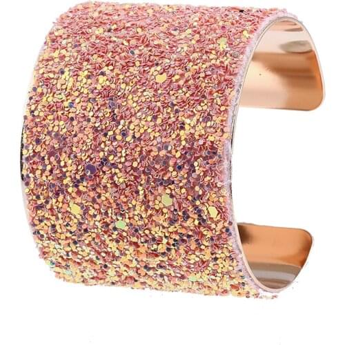 Shiny Pink Gold Black Sequin Bracelets & Bangles for Women 2019 New Punk Wide Open Bracelet Cuff Prom Pulseiras Feminina Gift