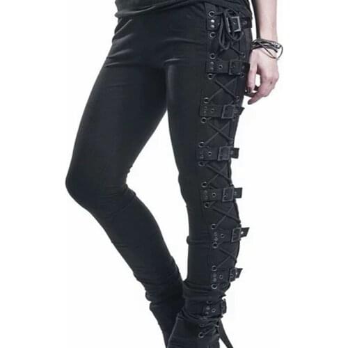 Lugentolo Punk Pencil Pants Women High Elastic Slim Side Cross Lace Eyelets Plus Size Trousers Women Fall Winter Fashion