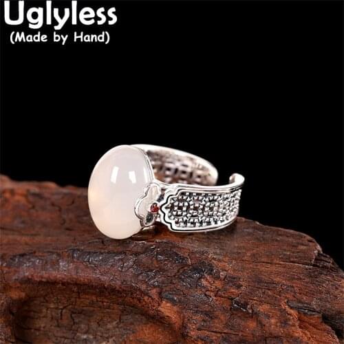 Uglyless Exotic Filigree Rings for Women Vintage Gemstones Rings Natural Chalcedony Rings Real 925 Sterling Silver Jewelry Retro