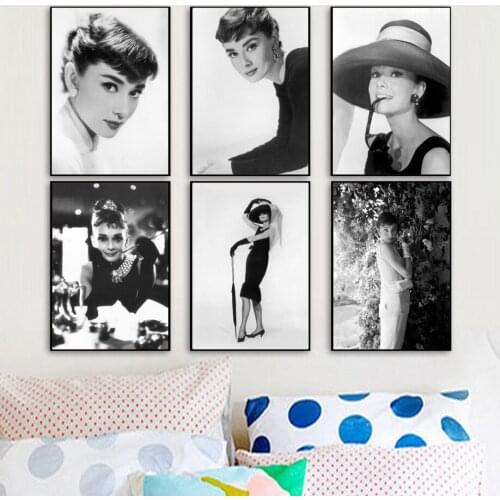Black White Elegant Temperament Lady Poster Wall Art Hepburn Canvas Painting Print Modular Pictures for Living Room Home Decor