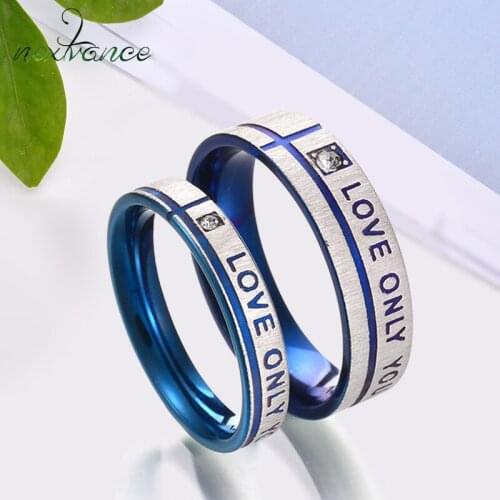 Nextvance Stainless Steel Love You Couple Ring Blue Letter Wedding Band Ring for Lovers Promise Jewelry L-R14