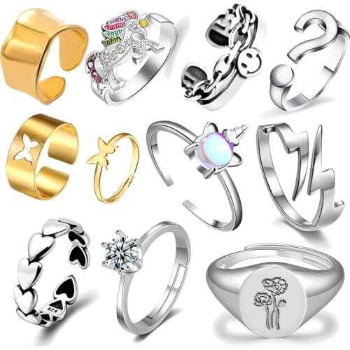 Ring For Women Girls Charm Smiley Fashion Men Jewelry Vintage Ancient Happy Smiling Hip Hop Cute Adjustable Butterfly