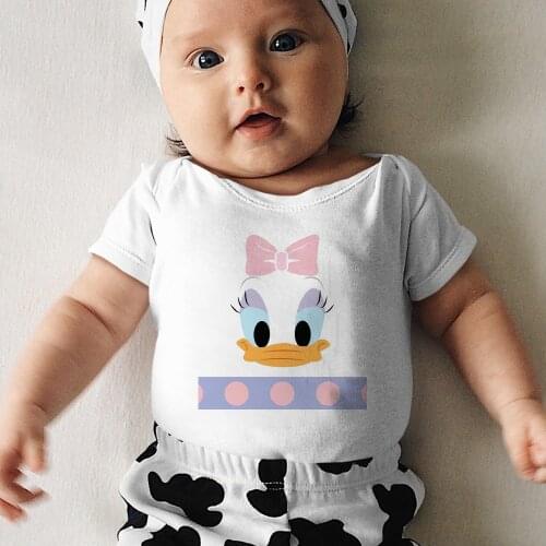 Newborn Clothes Disney Daisy Duck Print Infant Romper Casual White Short Sleeve Tops Spring Summer Baby Bodysuits