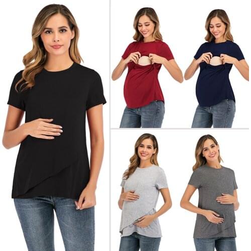 Summer New Breastfeeding T-shirt Confinement Clothes for Pregnancy Women Round Neck Pullover Short Sleeve Maternity Tee Shirt