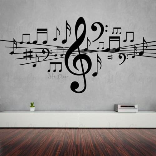 Musical Notes Pattern Wall Art Decals Music Studio Decoration Dancing Music Notes Wall Sticker Songs Vinyl Removable Posters