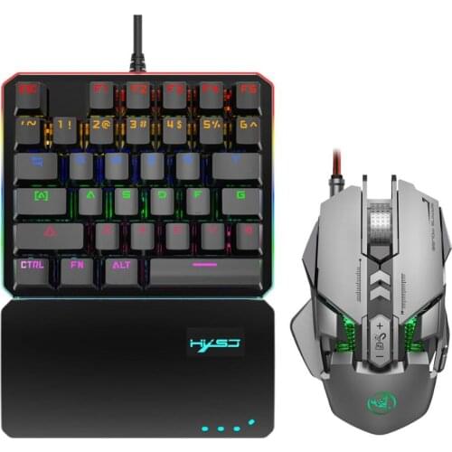 New wired Keyboard and Mouse set V200 one-handed Mechanical Keyboard 35 keys backlit J800 Mechanical Game mouse for Sports Games