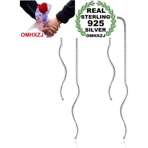 OMHXZJ Wholesale simple fashion joker wave Women kpop 925 Sterling Silver Tassel pendant drop Long Ear Line Earrings YS152