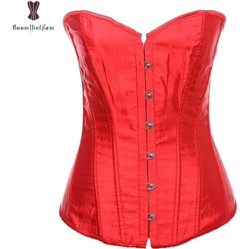 Wholesale Drop Shipping Corset Satin Overbust Bustier Fish Boned Korse Plus Size Gorset Gothic Gorset Mujer Fajas Waist Slimming