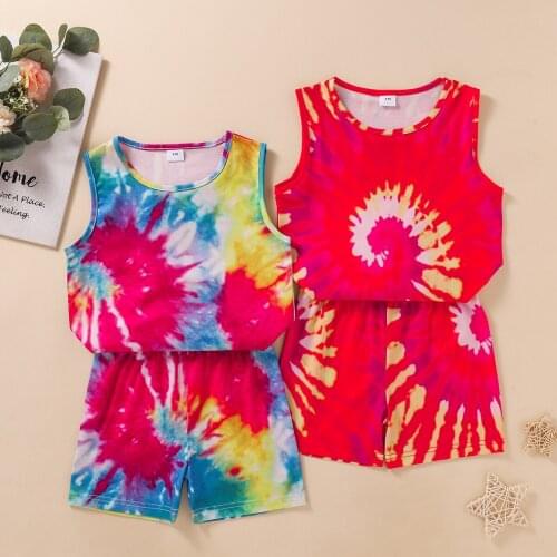 4-8 Year Old Boys Clothes Set Childrens Clothing 2021 Summer New Vest Sleeveless Tie-Dye Two-Piece Suit Kids Shorts Boy T-Shirt
