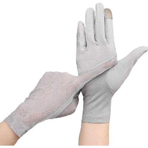 Women Sexy Hollow Ice Silk Lace Flower Outdoor Sunscreen Touch Screen Skid Drive Cycling Gloves Anti-UV Breathable Thin Soft