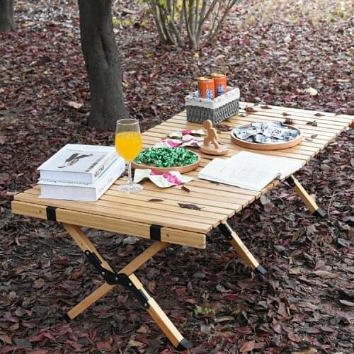 Outdoor Portable Egg Roll Table Picnic Barbecue Camping Table Self-driving Tour Travel Solid Wood Picnic Home Folding Tables