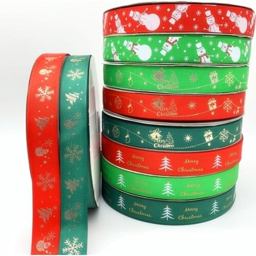 5Yards 25mm Grosgrain Ribbon Bronzing Ribbon Printed Christmas Ribbon For Christmas Decoration DIY Sewing Fabric