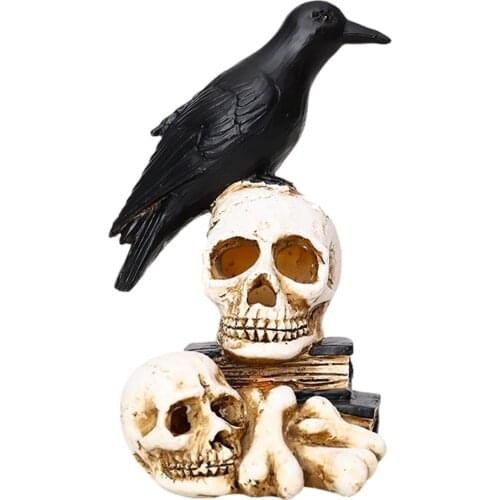 Halloween LED Light Battery Powering Crow Standing On Skull Light Halloween Decoration Scary Statue For Bar Ghost House designer