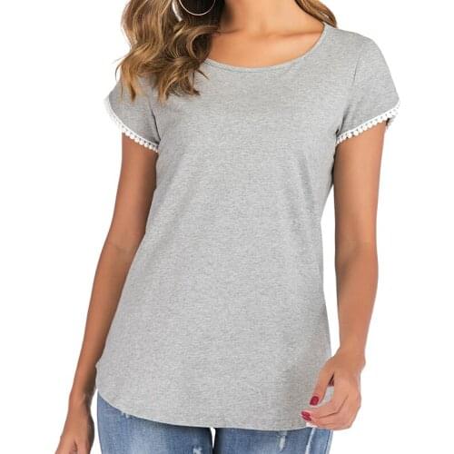 2020 womens summer new personalized splicing cuffs solid / Casual Short T-shirt