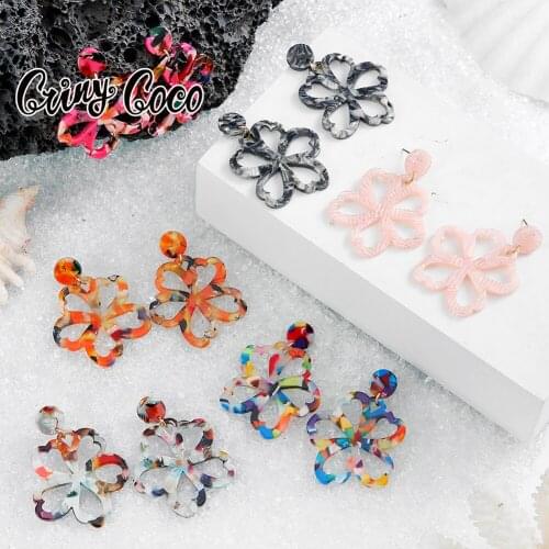 Cring Coco Womens earrings Fashion Acrylic Flower Woman earring Hawiian Flowers Drop Hangling Earrings 2021 Trends for Girls
