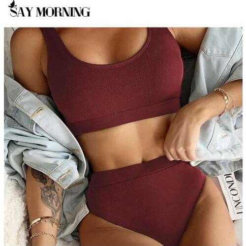 SAY MORNING Women Bikini Set Bikinis Bikini U-neck Hollow Out Two-piece Swimwear женский Beachwear Set купальник женский 2021