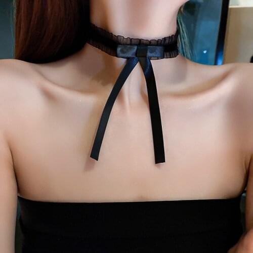 VSnow Temperament Lace Bowknot Black White Color Chokers Necklace for Women Elegant Necklace Wedding Jewellery Accessories