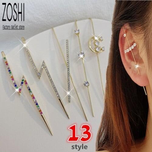 1 Piece CZ Boho Wedding Ear Wrap Crawler Hook Earring Crystal Stud Earrings For Women Thunder Earrings Jewelry Fashion Punk Styl