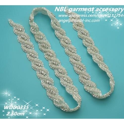 10 yards) Wholesale bridal silver clear applique beaded rhinestone trim for wedding dress sash DIY iron on WDD0335