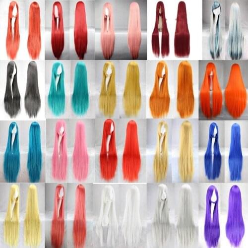 100CM 39'' Long Straight Wigs 28 colors Synthetic Hair Women Universal Cosplay Wig anime Costume Accessories Party Wigs+Cap