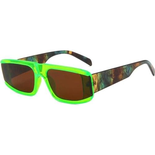 2021 Trendy Rectangle Sunglasses Women Green Fluorescent Street Shot Eyewear Black Thick Frame Fashion Female Cool Sun Glasses