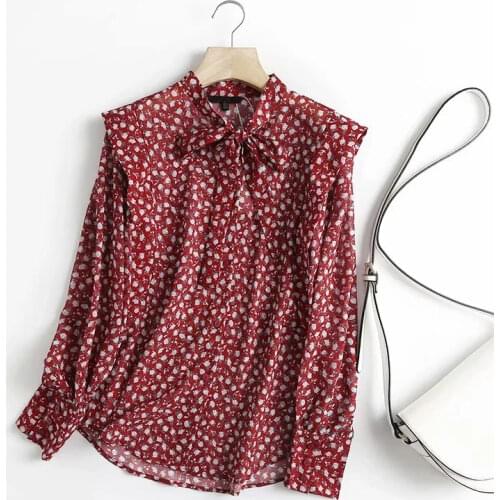 Dave&Di Blusas Mujer De Moda 2021 England Style Fashion Butterfly Sleeve Floral Printing Bow Loose Casual Shirt Blouse Women