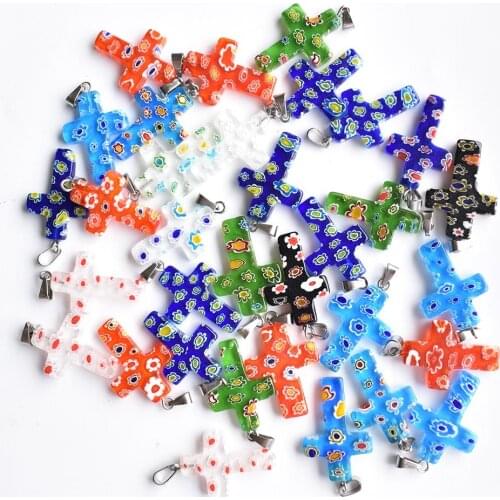 Fashion mixed colors cross flower lampwork glazed glass pendant little charm pendant for necklace DIY jewelry making 30pcs