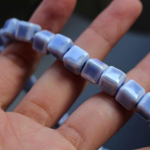 32Pcs/Lot 8.5mm Light Blue Color Squaer Beads Cube Ceramic Beads Plated for jewelry making