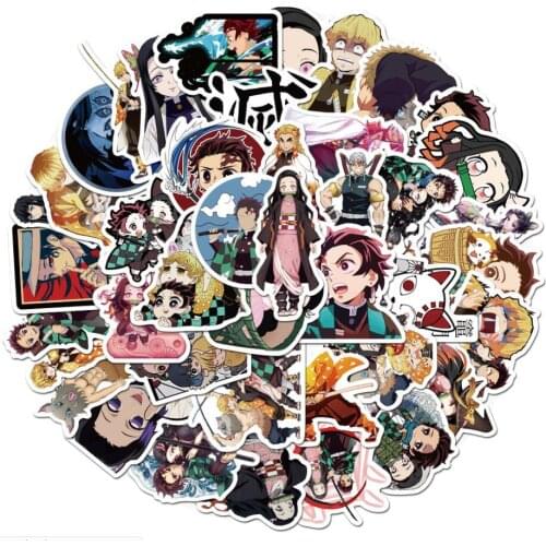 50pcs Demon Slayer: Kimetsu No Yaiba Anime PVC Graffiti Waterproof Sticker Suitcase Luggage Guitar Car Styling Stickers
