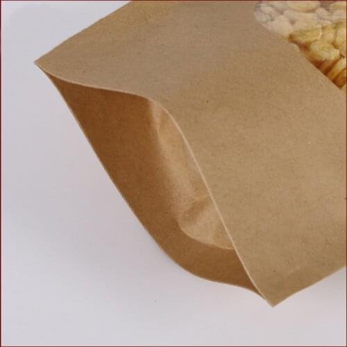 500pcs/lot 18x26 Brown Kraft Paper Bag With Round Window Stand Up Zipper/zip Lock Jewelry Packaging Bag Paper Bags For Gifts/tea