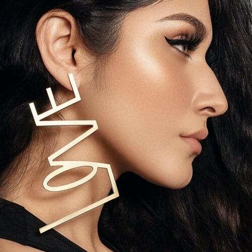 Free Shipping!2021 Bling Bling Love Acrylic Mirror Gold Stud Earrings