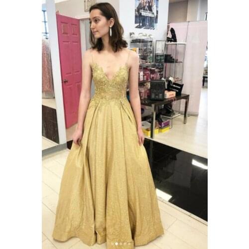 Sparkle Fabric Evening Dress with Lace Appliques Beads Spaghetti Straps A-line Floor Length Long Prom Dresses