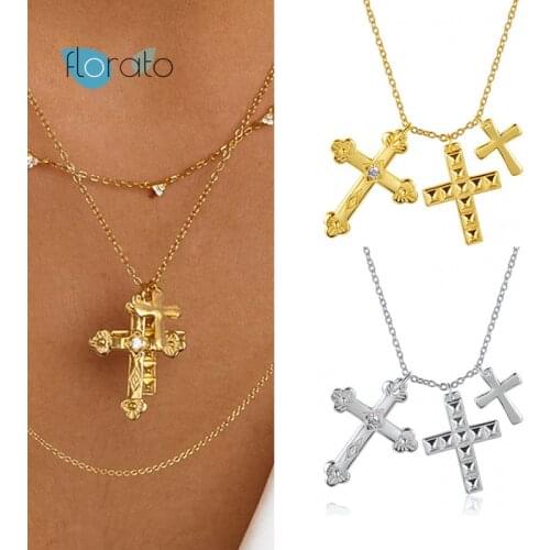 925 Sterling Silver Gold Silver Three Crosses Pendant Long Chain Necklace Plain 2021 Wedding Rock Punk Charm Fine Jewelry Gift