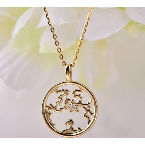 UBESTNICE Real 18K Gold Geometric Map Round Pendant Trendy Diamond Fine Jewelry AU750 Chain Necklaces For Women Party Gift