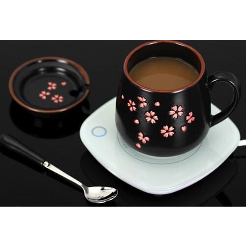 Sakura Cup with Spoon Japanese-Style 370ml Ceramic Milk Tea Coffee Mugs with Gold Painted and Gold Handle Creative Porcelain