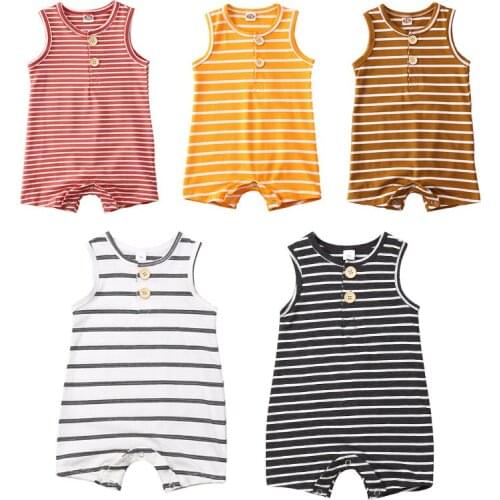 Baby Summer Clothes 0-24 Newborn Infant Baby Boy Girl Striped Romper Clothes Sleeveless Striped Summer Outfit Jumpsuit 0-24m