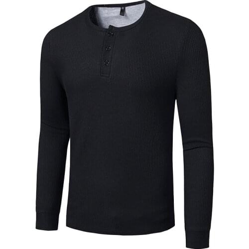 Fashion Waffle Cotton T Shirt Men 2021 Autumn New Slim Fit Long Sleeve Henley Tshirt Men Streetwear Casual Solid Color T-shirt
