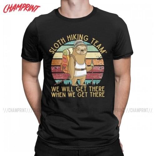 Hipster Sloth Hiking Team Camping T-Shirts for Men Crewneck 100% Cotton T Shirts Sports Short Sleeve Tee Shirt Plus Size Tops