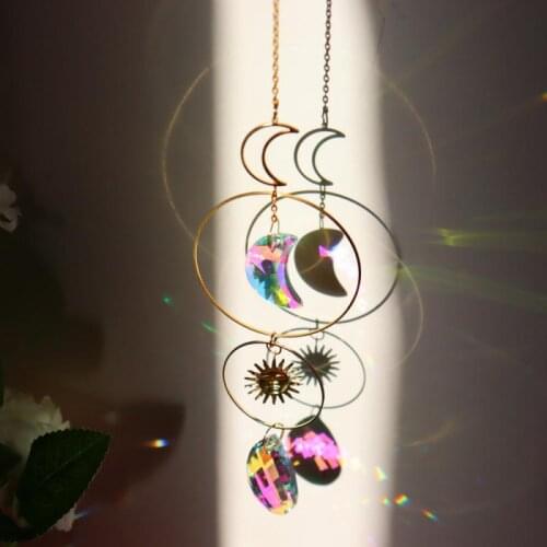 Crystal Wind Chimes Star Moon Pendant Handmade Sun Light Catcher Garden Window Wedding Curtain Chandelier Home Decoration Craft