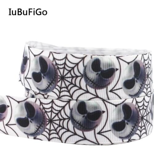 [IuBuFiGo] 20 Yards 7/8" 22mm Grosgrain Ribbon Printed Hallowmas All Saints Day Cobwebs Printed Ribbons For Decoration